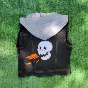 Kid's / Girls SZ 6/7 Hooded Battle Jacket Vest with Skull Applique